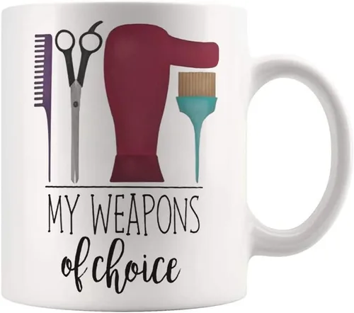 Miniatura 2 de Fonhark - Taza divertida - My Weapons of Choice (Hairdresser) - Para peluquería estilista peluqueros tazas peine secador cepillo tijeras, taza