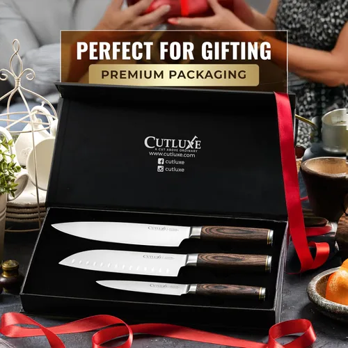 Miniatura 4 de Cutluxe Juego de cuchillos de chef de 3 piezas – Cuchillos de cocina japoneses ultra afilados, cuchillas de acero inoxidable de alto carbono, asas