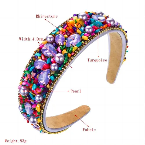 Miniatura 7 de Diademas turquesa para mujeres y niñas, banda ancha antideslizante para la cabeza, bandas para la cabeza con nudo superior, diadema de perlas de Azul