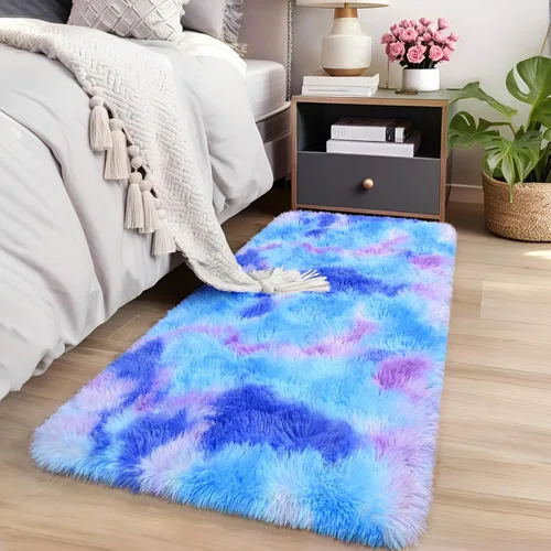 Miniatura 22 de AROGAN Alfombras de área suaves de arco iris para habitación de niñas de 6x9 pies, alfombras esponjosas de dormitorio para niñas, alfombra