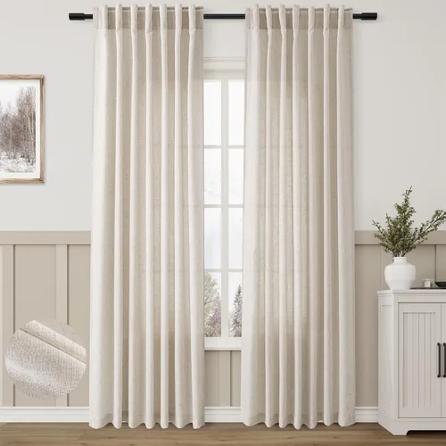 Miniatura 81 de Aersas Aqua Green Linen Curtains 84 Inches Long 2 Panels Set Back Tab Rod Pocket Living Room Curtain Farmhouse Rustic Light Filtering Hook Drapes