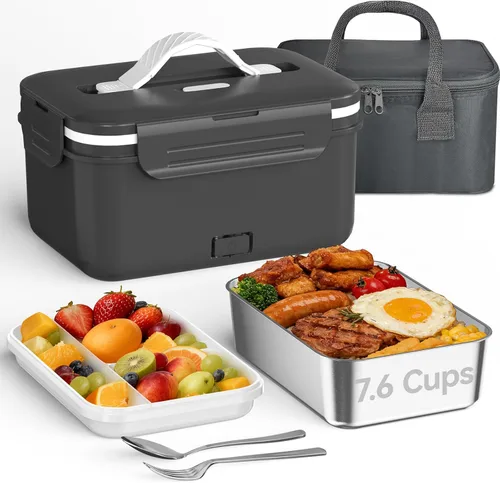 Vabaso Cordless Electric Lunch Box with 8000mAh Battery, 1.8L/7.6-Cup Heated Lunch Box for Adults, Portable Self-Heating Food Warmer for Office