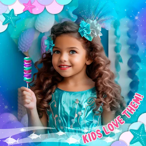 Miniatura 7 de Paletas de sirena, piruletas de remolino, caramelo de sirena para recuerdos de fiesta de sirenita y suministros de fiesta de sirena, chupones