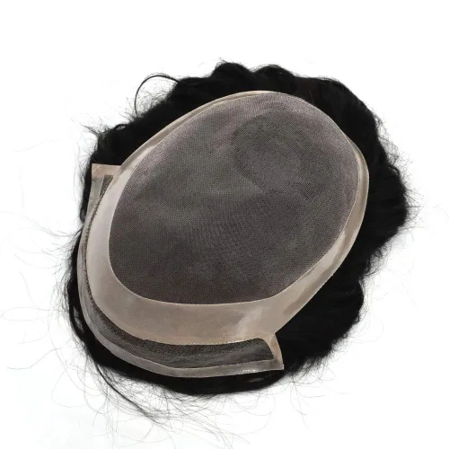 Miniatura 5 de LYRICAL HAIR Toupee para hombres soldado con encaje frontal natural línea capilar natural sistemas de reemplazo de cabello humano negro duradero