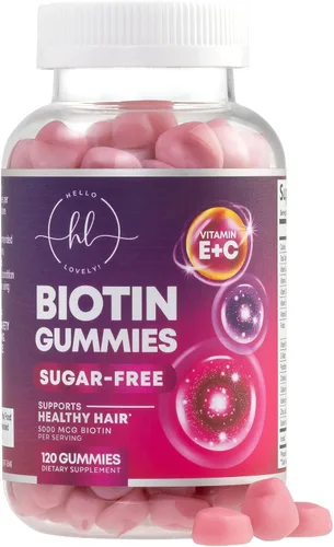 Gomitas de vitaminas para el cabello con biotina, 5000 mcg por porción, apoyo al crecimiento del cabello con vitaminas E y C para un cabello más