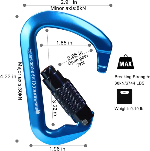 Miniatura 6 de SEPEAK UIAA - Mosquetones de escalada de 30 kN con cierre de rosca, mosquetones profesionales de servicio pesado para escalada, montañismo, rappel
