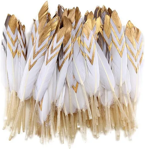 Sowder - 50 plumas de ganso coloridas doradas de 10-15 cm (4-6 pulg) para manualidades, decoración de fiestas, accesorios de ropa, plumas de pato