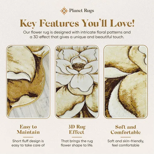 Miniatura 3 de Alfombra redonda de 2 pies con forma de flor, bonita alfombra de felpa con forma de flor, para dormitorio, suelo, sala de estar, alfombra 301 beige