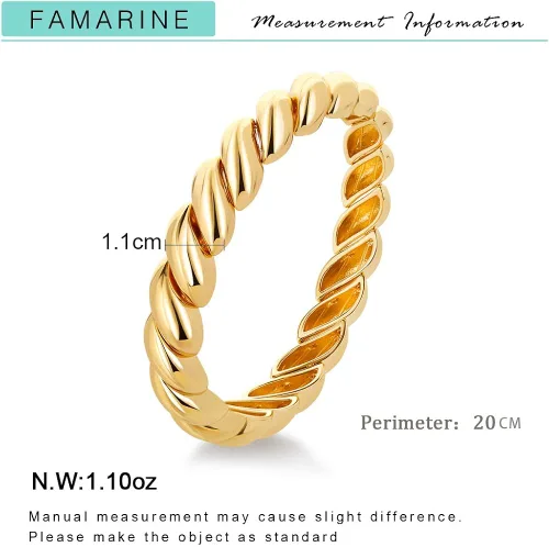 Miniatura 6 de FAMARINE Pulsera trenzada fina o gruesa chapada en oro de 14 quilates, pulsera elástica para parejas, 100% exclusiva, Metal, no aplica
