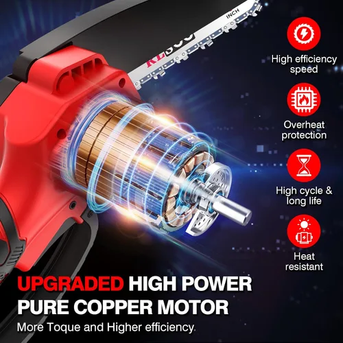 Miniatura 3 de Mini motosierra inalámbrica, de mano de 6 pulgadas, funciona con pilas con 2 baterías recargables y 3 cadenas, recortadora eléctrica portátil