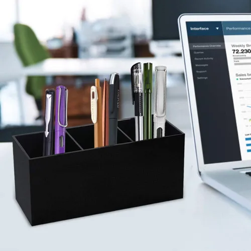 Miniatura 5 de Weiai Organizador negro del sostenedor del cepillo del maquillaje, solución de almacenamiento de los cepillos de los cosméticos de acrílico de 3