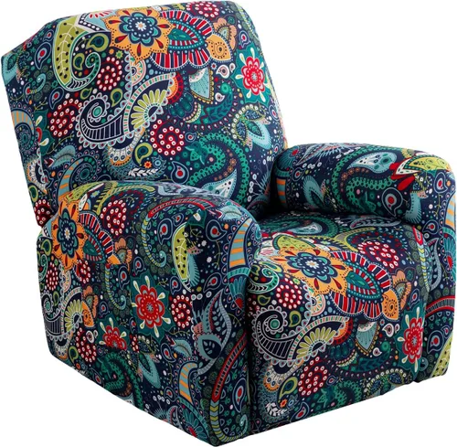 Miniatura 29 de CRFATOP Funda para sillón reclinable con estampado floral con bolsillos, funda única para sillón reclinable, 4 piezas, funda para sillón reclinable