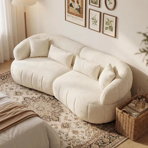 Miniatura 13 de SSC SATITUNCASA - Sofá modular curvo de 102.36 pulgadas, acogedor sofá Boucle para sala de estar, sofá de 4 plazas color crema con almohadas, sofá