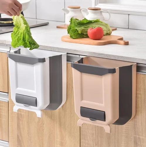 Miniatura 3 de BWGHBH Papelera colgante para puerta de armario de cocina, cubo de basura plegable para cocina, dormitorio, baño y automóvil (2.1 galones, caqui)