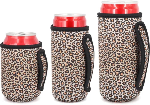 Miniatura 16 de Paquete de 3 fundas de neopreno reutilizables aisladas para latas con asa para refrescos, bebidas energéticas, gaseosas, cerveza, hard seltzer, azul