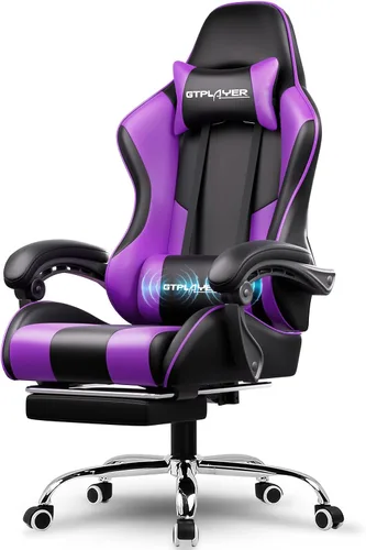 Miniatura 17 de GTPLAYER Silla para videojuegos, silla de computadora con reposapiés y soporte lumbar, silla de juego ajustable en altura con asiento giratorio