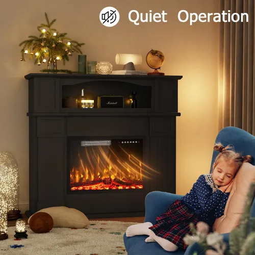 Miniatura 6 de PRETZI Chimenea eléctrica de 43 pulgadas con repisa, chimenea eléctrica de madera negra envolvente con repisa, inserto de chimenea de imitación