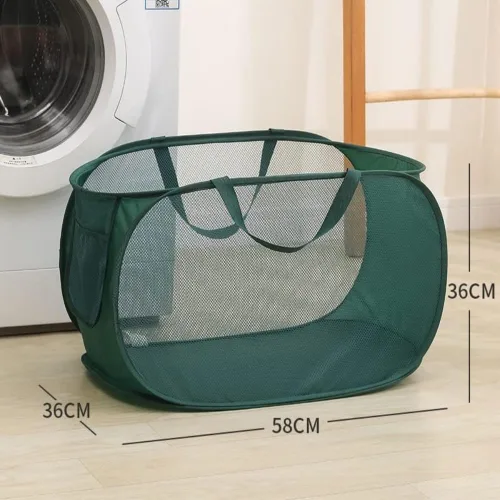Miniatura 5 de 4 cestas de malla para ropa sucia, cesta de lavandería con apertura, cesta de lavandería desplegable con asas duraderas, cesta plegable de malla