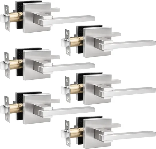 Miniatura 53 de Orger Paquete de 1 manija de puerta de paso negra para pasillo y armario, juego de manijas sin bloqueo, roseta cuadrada sin llave, reversible