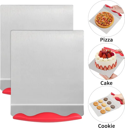 Miniatura 4 de Levantador seguro para tartas, 7.8 x 9.6 pulgadas, acero inoxidable, pala de transferencia de pizza, bandeja cuadrada para tartas, herramienta