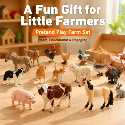Miniatura 5 de EOIVSH - Juguetes de animales de granja para niños de 3 a 7 años, figura de juguete de plástico con vaca, caballo, pato, gato y perro