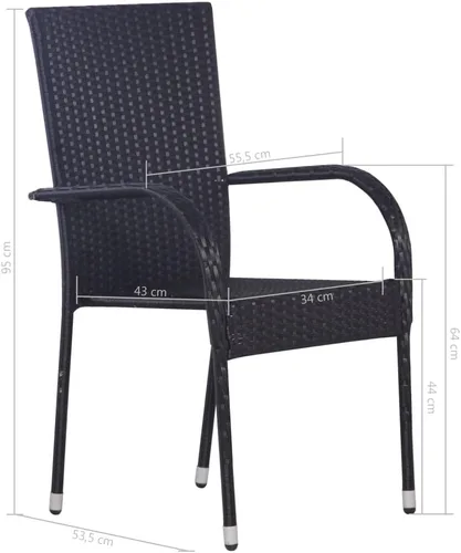 Miniatura 6 de 2 sillas de comedor de ratán para patio, sillas de patio apilables para exteriores, ratán de polietileno con reposabrazos y marco de acero, juego