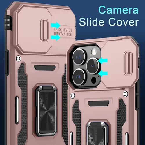 Miniatura 33 de DEERLAMN Funda para iPhone Xs Max con funda deslizante para cámara + protector de pantalla, soporte giratorio de anillo de grado militar a prueba