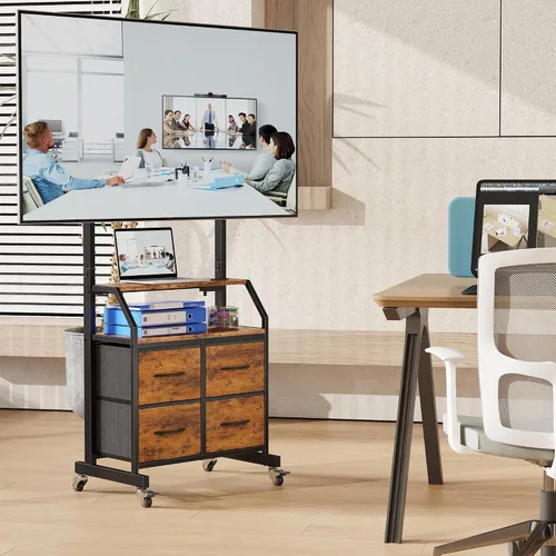 Miniatura 8 de Soporte de TV rodante con soporte y 4 cajones de tela, soporte de TV con ruedas para TV de 32 a 75 pulgadas, centro de entretenimiento y mesa