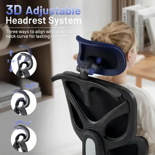 Miniatura 3 de AreShark Silla ergonómica de oficina – Silla de escritorio de malla transpirable con respaldo alto con soporte lumbar y reposacabezas ajustable
