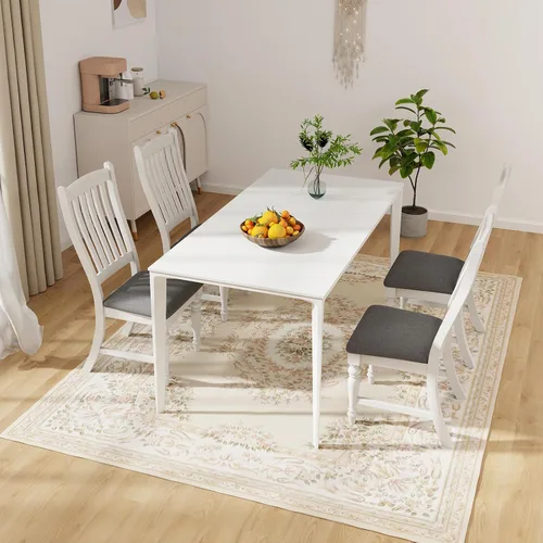 Miniatura 4 de Giantex Juego de 4 sillas de comedor de madera, sillas de cocina de granja con marco de madera maciza, carga máxima de 355 libras, sillas laterales