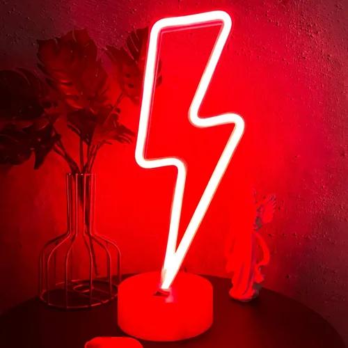 Miniatura 10 de Letrero de neón de rayo morado con base para dormitorio, lámpara de trueno USB/batería, luz nocturna, decoración en forma de LED para escritorio