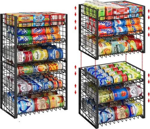 Miniatura 11 de Sbanmao - Paquete de 2 organizadores apilables para latas para despensa, estante ajustable para latas de almacenamiento de alimentos enlatados