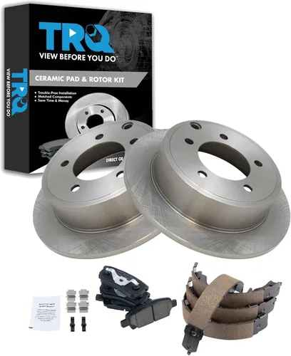 Miniatura 68 de TRQ Kit de pastillas de freno y rotor Posi trasero premium con zapatas de estacionamiento para camión GM SUV