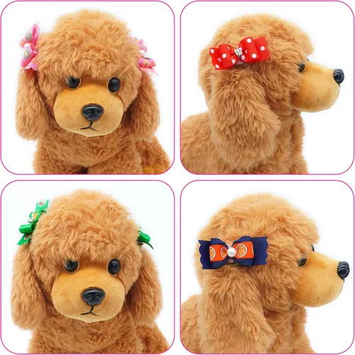 Miniatura 4 de 50 unidades (25 pares) lazos para el pelo de perros pequeños, patrón aleatorio con diamantes de imitación, lazo para el pelo para cachorros, gatos