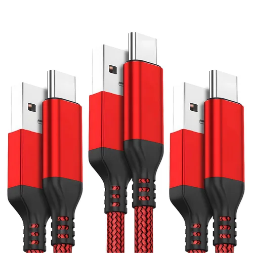 AkoaDa Cable USB tipo C, paquete de 3 cables de carga rápida USB A a USB-C 3.1A de 10 pies para iPhone 17/16/16 Pro/16 Pro Max/15 Galaxy S25 FE S25