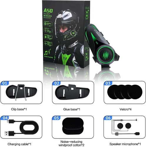Miniatura 8 de Auriculares de Casco de Motocicleta Bluetooth con Cancelación de Ruido, Altavoces Inalámbricos para Casco con Luz LED de 4 Colores, Batería
