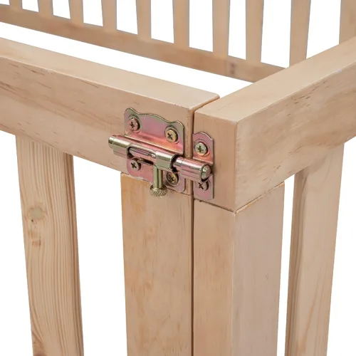 Miniatura 8 de Cama de plataforma de tamaño matrimonial con valla, marco de cama de piso de madera maciza con puerta, marco de sofá cama de tamaño matrimonial