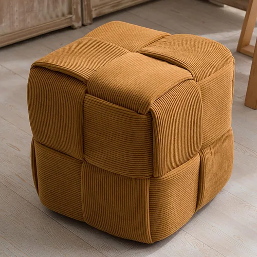 Miniatura 7 de QQXX Puf otomano tejido hecho a mano, taburete tapizado de terciopelo, moderno reposapiés cuadrado acolchado para sala de estar, dormitorio, entrada