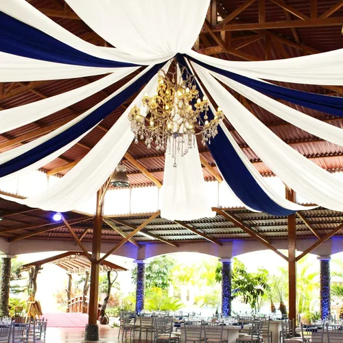 Miniatura 48 de 6 paneles de cortinas blancas para techo de boda, cortinas de techo de 5 x 10 pies, cortinas de tela transparente para arco de boda, cortinas