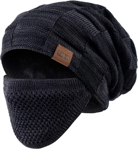 REDESS Gorro de punto para hombres y mujeres gorro grueso de calavera gorro cálido de invierno con cubierta facial