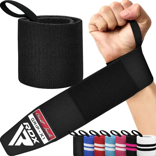 Miniatura 12 de RDX Muñequeras para levantamiento de pesas (par), aprobadas por IPL y USPA, correas elásticas de algodón de 18" con soporte y bucle para el pulgar