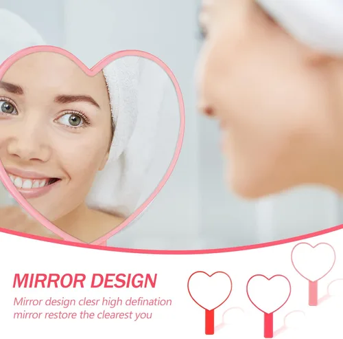 Miniatura 3 de Yalikop 3 piezas de espejo de corazón de mano, lindos espejos de plástico para maquillaje de viaje, con asa, regalos rosados para mujeres, regalos