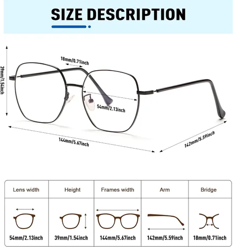Miniatura 3 de Gafas de lectura cuadradas de gran tamaño para mujer, lectores grandes con bloqueo de luz azul, lentes de metal antifatiga ocular