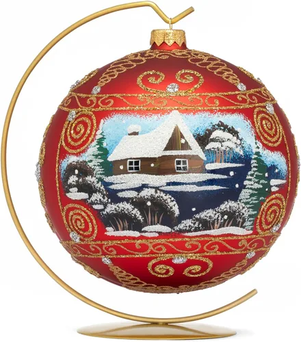 Miniatura 24 de Adorno navideño de capilla azul con soporte, bola de vidrio soplado polaco pintada a mano, bola extra grande de 8 pulgadas/200mm, adorno de fe eterna
