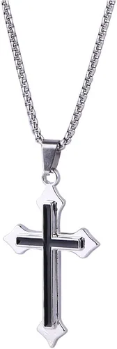 Collares de cruz de acero inoxidable, cadenas de clavícula vintage, collares minimalistas para hombres con colgantes de cruz, collares de estilo