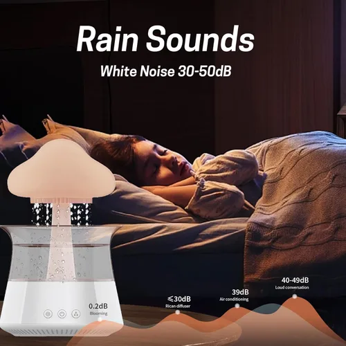 Miniatura 8 de Rain Cloud Humidificador de goteo de agua, difusor de aroma de hongos, difusor de aceite esencial, difusor de aromaterapia de ruido blanco de 10.8