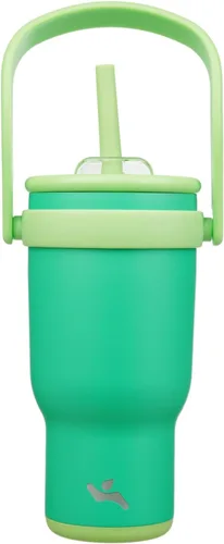 Miniatura 9 de Konokyo Vaso de 14 onzas con asa lateral, botella de agua aislada con popote y tapa 2 en 1, taza de acero inoxidable, taza de café de viaje