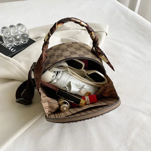 Miniatura 4 de Bolso vintage para mujer, bolso cruzado redondo con un hombro, bolso circular de gran capacidad, bolso diario para mujeres y niñas (marrón)