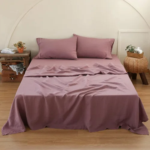 Miniatura 28 de Simple&Opulence Juego de sábanas 100% de lino, 4 piezas de lino francés natural (1 sábana encimera, 1 sábana bajera, 2 fundas de almohada), ropa