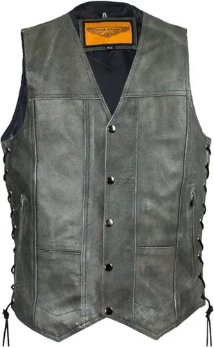 Miniatura 2 de GARGOYLE BELLS Chaleco de cuero negro para hombre, chaleco de cuero de vaca con forro de motociclista para hombres